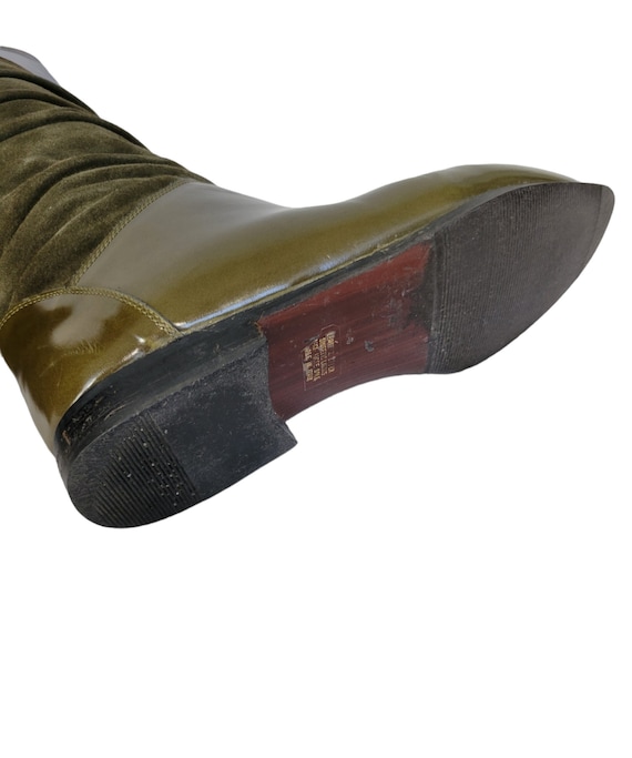 Italian 1980's Army Green Leather Suede Flat Slou… - image 7