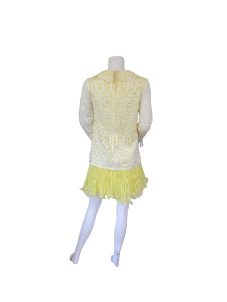 Vicky Vaughn 1960's Yellow White Lace Chiffon Mini GoGo Dress I Sz Med image 8