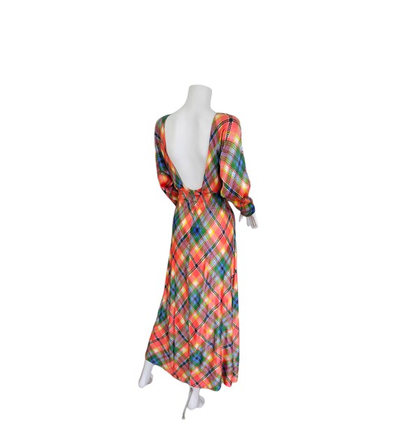 1970's Melon Plaid Slinky Acetate Low Cut Maxi Dr… - image 10