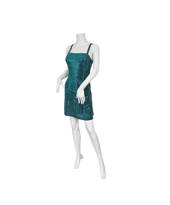All That Jazz 1990's Teal Sequin Cage Back Mini S… - image 7