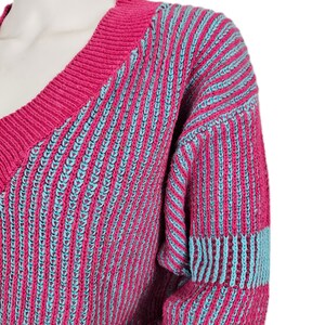 Cacharel 1980's Pink Blue Striped Ribbed Slouchy Pullover Sweater I Sz Med image 4