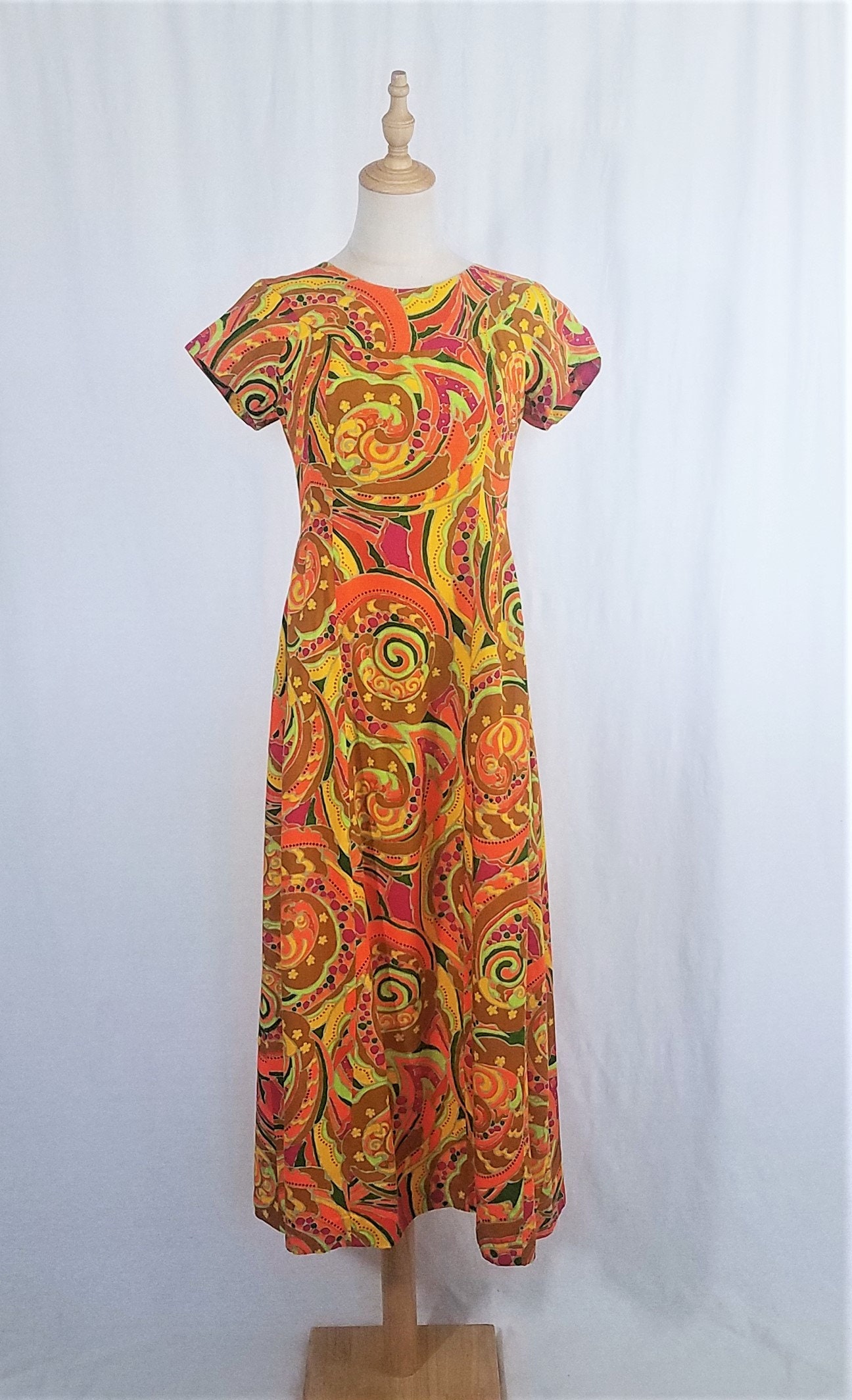 Psychedelic Print 1960's Orange Yellow Long Hawaiian Maxi | Etsy