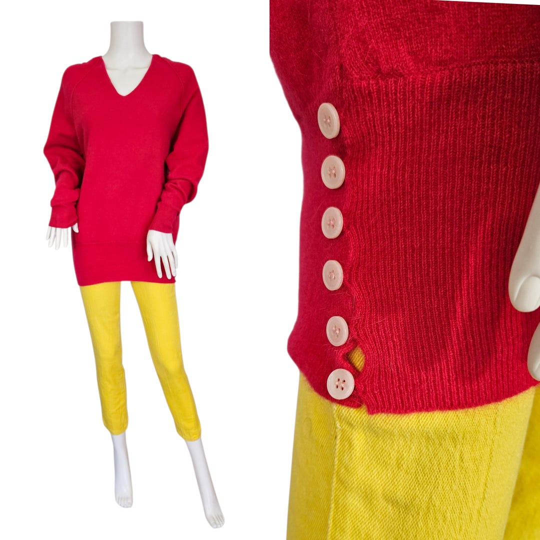 1980s Hot Pink Lambswool Long Oversized Pullover Sweater I Sz L I