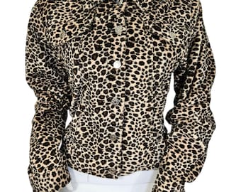 Y2K R4R Rave 4 Echt Leopard Pelz Jeansjacke Stil Mantel Jacke Med