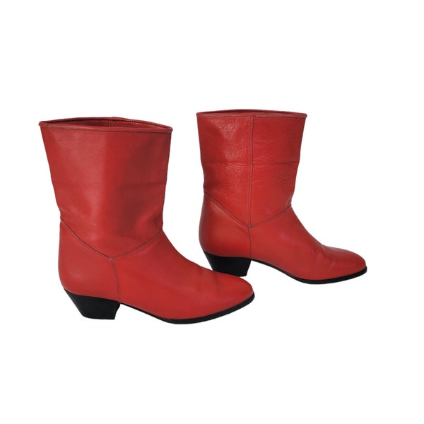 Charles Jourdan 1980's Red Leather Ankle Boots I Sz 4.5