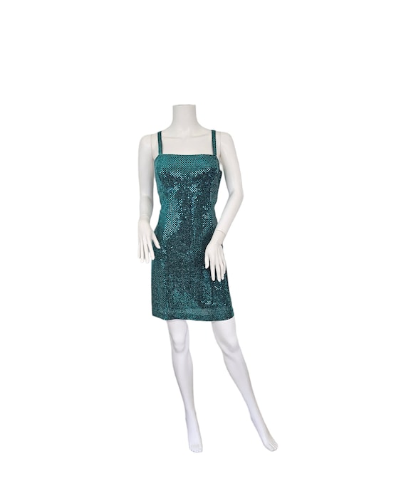All That Jazz 1990's Teal Sequin Cage Back Mini S… - image 8