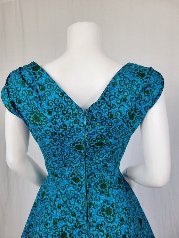 Deadstock 1950's Turquoise Blue Batik Print Cotto… - image 6