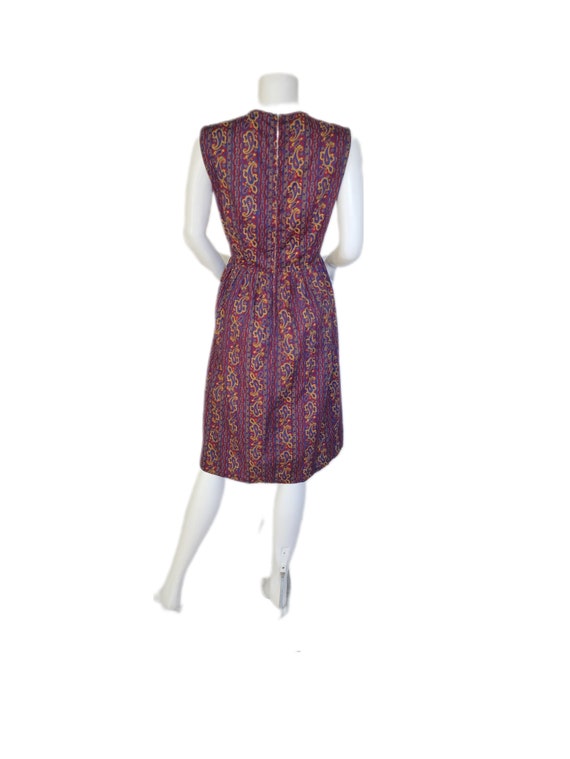 1960's Burgundy Blue Paisley Print Sun Dress I Sz… - image 6