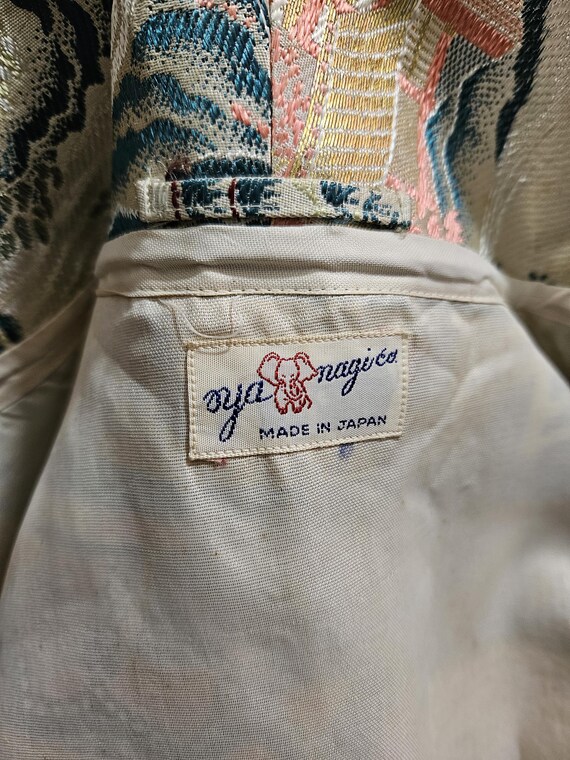 WWII 1940s Cream Rayon Brocade Japanese Asian Lon… - image 9