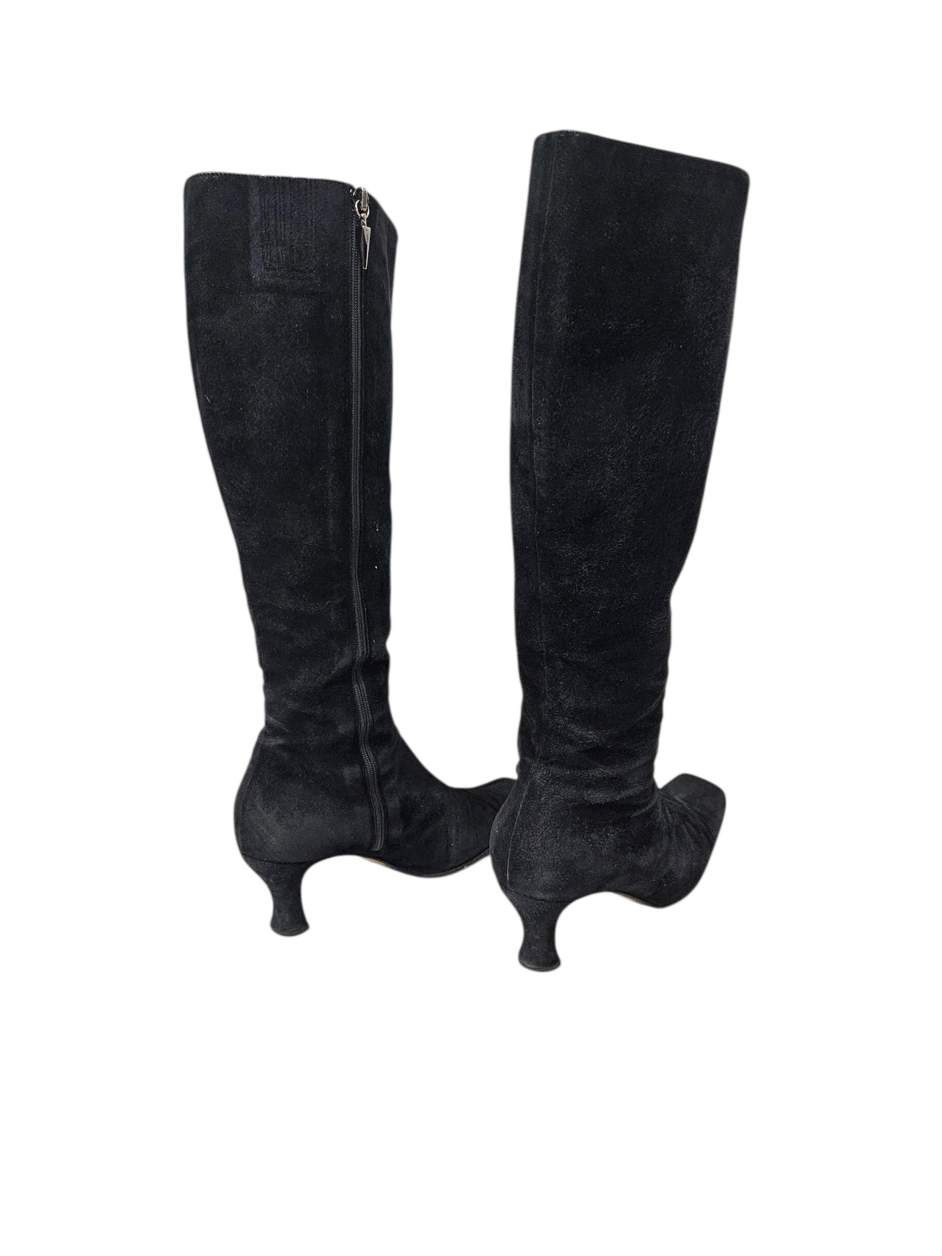 Italian HOBBS 1990s Square Toe Kitten Heel Tall Suede Boots I Sz