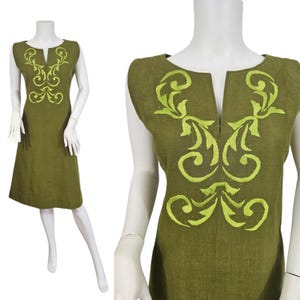 Angelica 1960s Olive Green Cotton Linen Mexican Embroidered Shift Dress I  Sz Med - Etsy UK