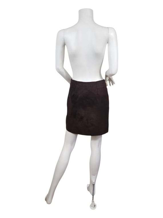 Cachè 1990s Brown Yellow Patchwork Leather Mini S… - image 4