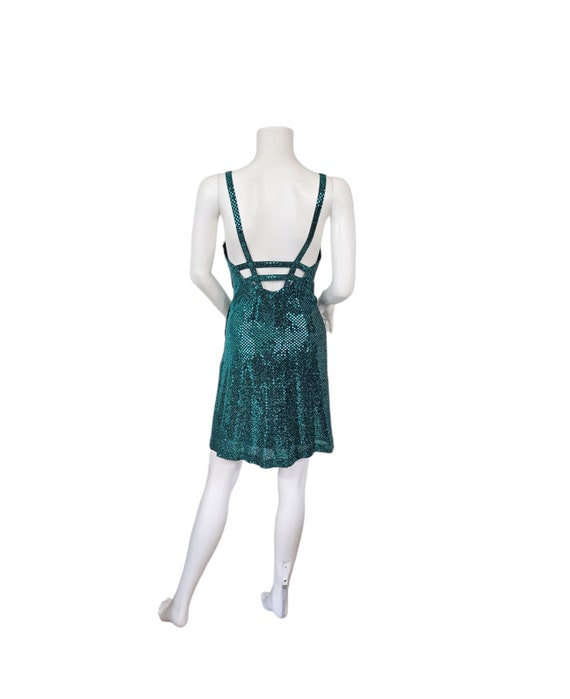 All That Jazz 1990's Teal Sequin Cage Back Mini S… - image 6