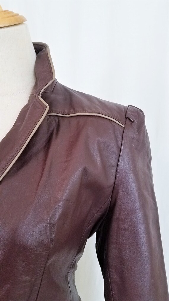 1970's/80's Cropped Brown Leather Belted Back Fit… - image 6