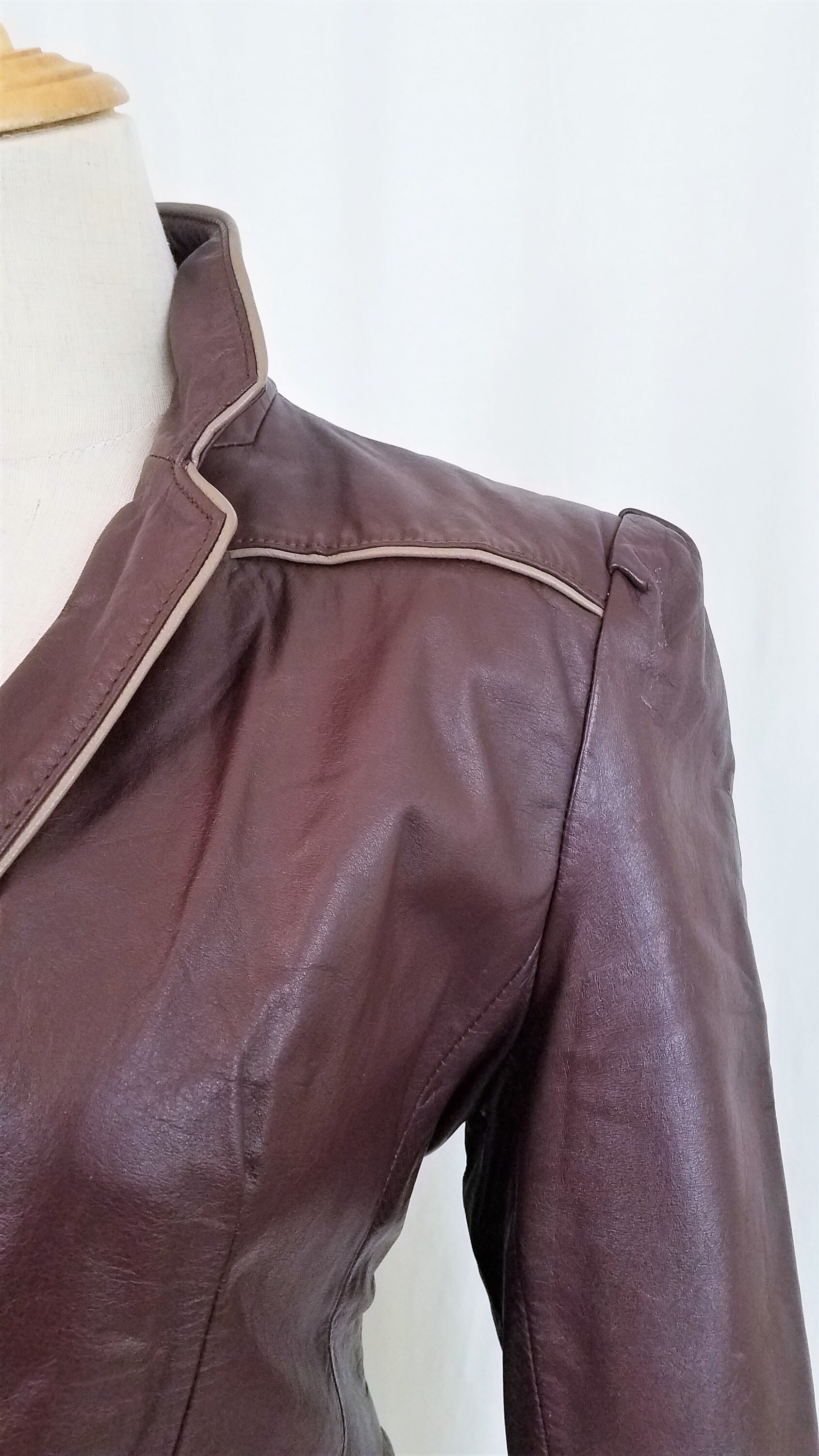 1970's/80's Cropped Brown Leather Belted Back Fitted | Etsy