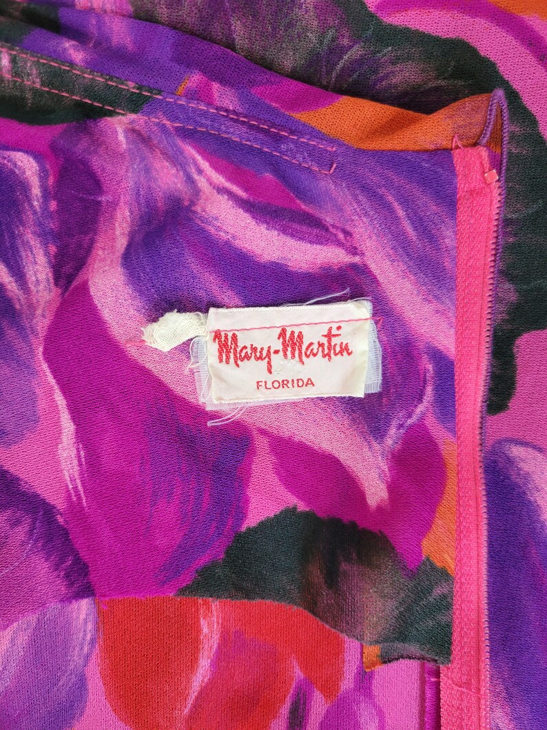 1970's Bold Purple Floral Print Handkerchief Hem Dress I Sz Med I Mar Martin image 7