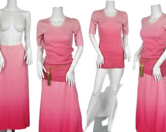 Roberta di Camerino 1970's Pink Ombre Ramie Cotton 2 Pc Skirt T Shirt Top Maxi Set I Sz Sm I Vintage Designer