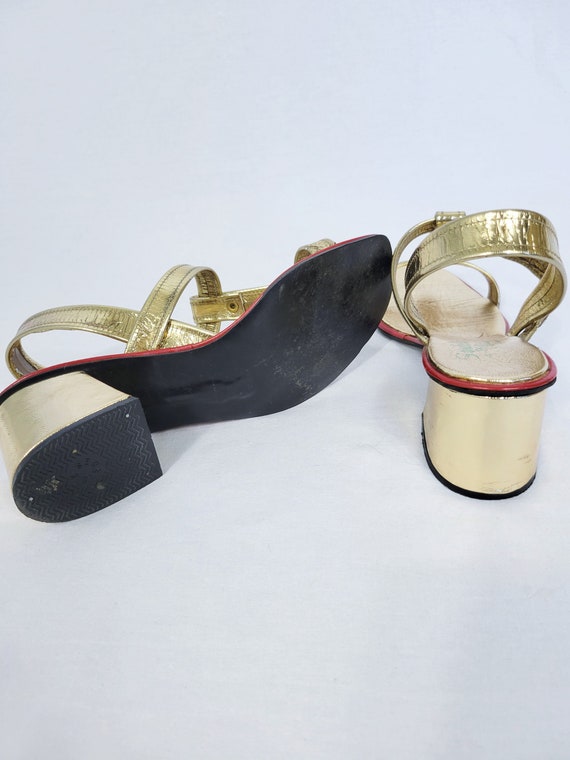 1960's Wedge Heel Metallic Gold Strappy Gladiator… - image 6