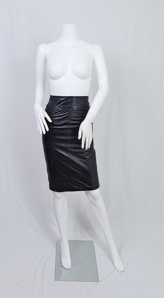 1980's Black Leather High Waist Pencil Skirt I Ve… - image 2