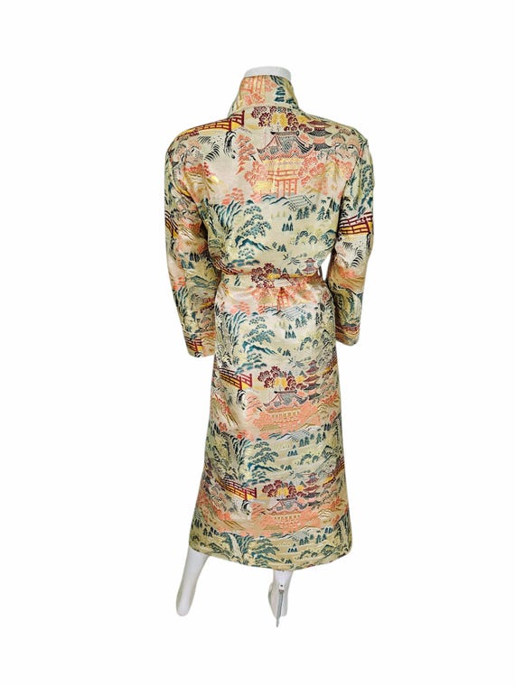 WWII 1940s Cream Rayon Brocade Japanese Asian Lon… - image 6