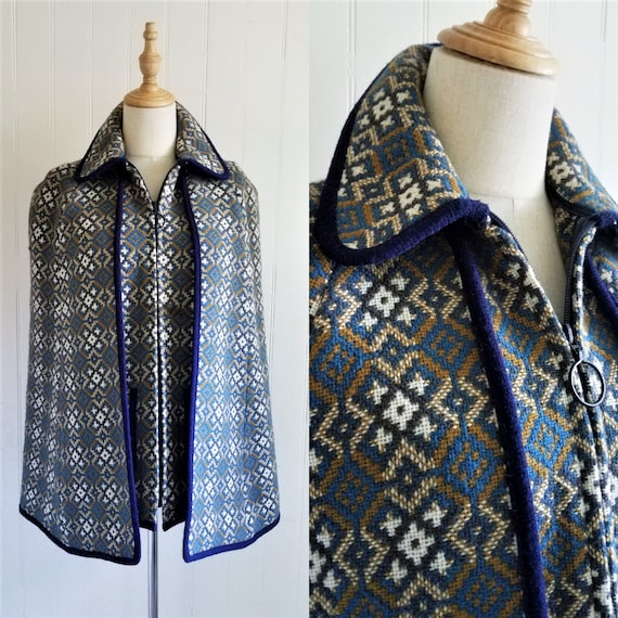 Vintage 1960's Blue Welsh Tapestry Jacquard Wool 2