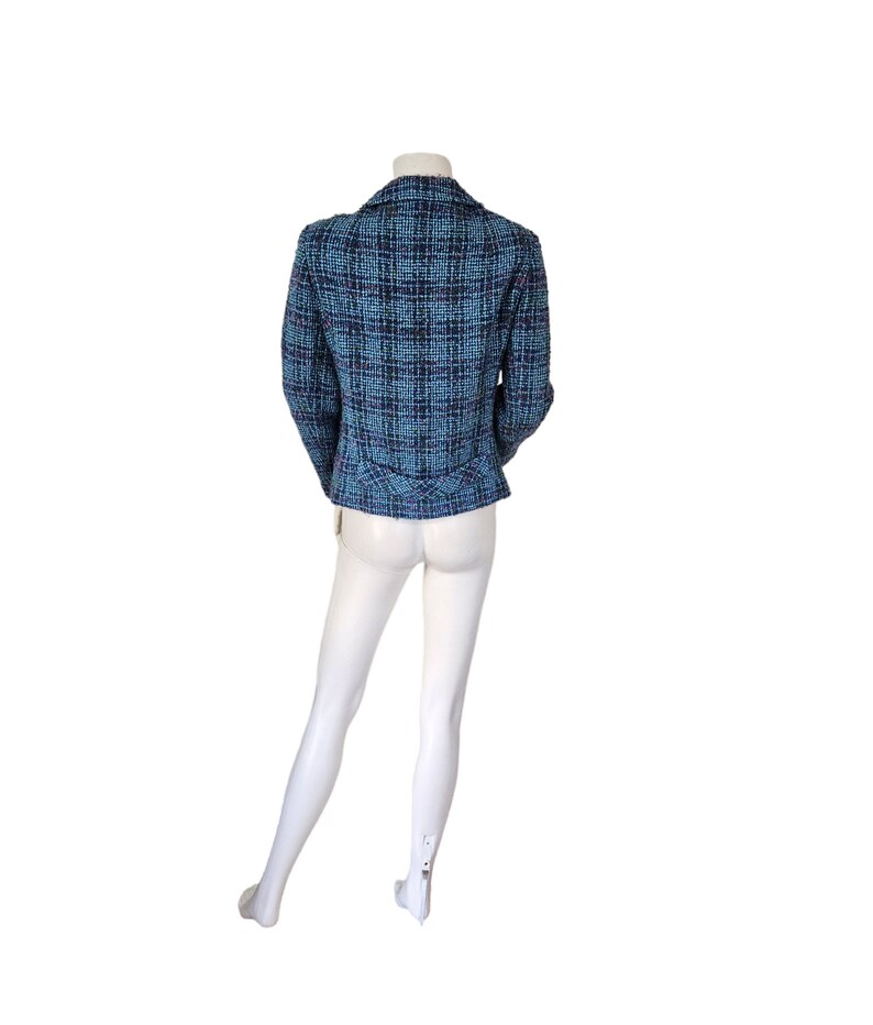 Marshall Fields 1960's Blue Pink Nubby Wool Plaid Boxy Short Jacket I Suit Coat I Blazer I Sz Med I David Ow image 7