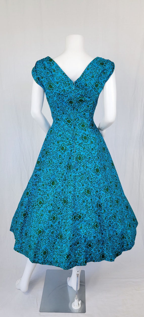 Deadstock 1950's Turquoise Blue Batik Print Cotto… - image 5