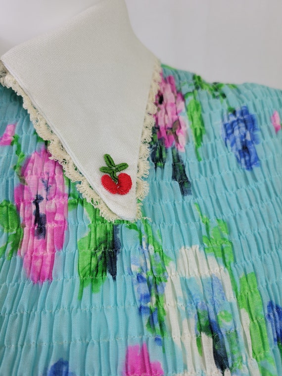 1970's Turquoise Blue Pink Floral Long Maxi Dress… - image 3