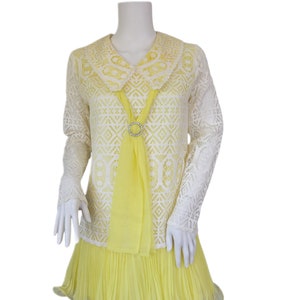 Vicky Vaughn 1960's Yellow White Lace Chiffon Mini GoGo Dress I Sz Med image 3