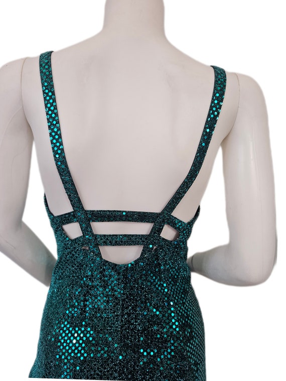 All That Jazz 1990's Teal Sequin Cage Back Mini S… - image 3