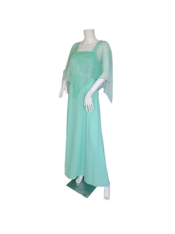 Angle Wing Chiffon 1970's Mint Green Long Poly Ma… - image 3