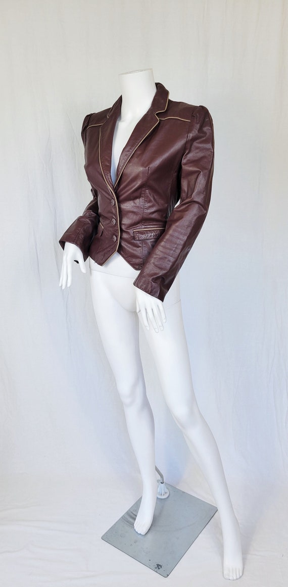 1970's/80's Cropped Brown Leather Belted Back Fit… - image 2