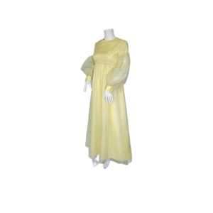 Lorrie Deb 1960's Pale Yellow Bridgerton Style Empire Waist Chiffon Maxi Dress I Sz SM image 4