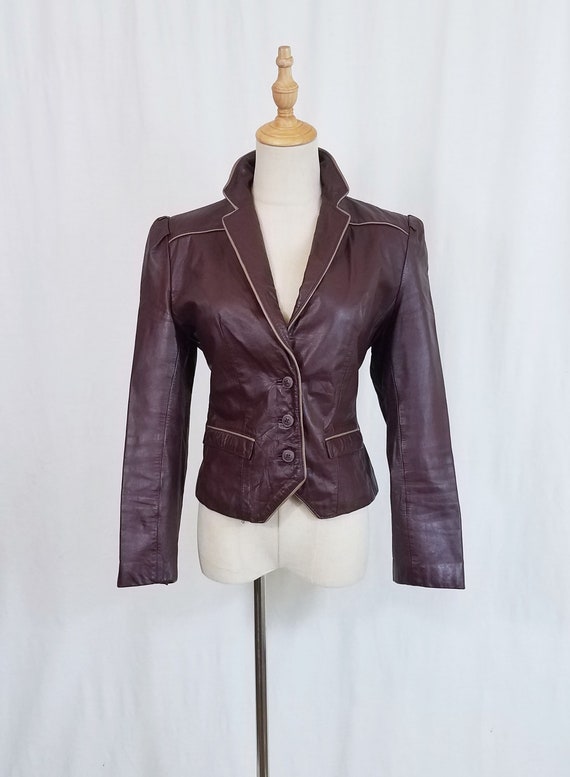 1970's/80's Cropped Brown Leather Belted Back Fit… - image 3