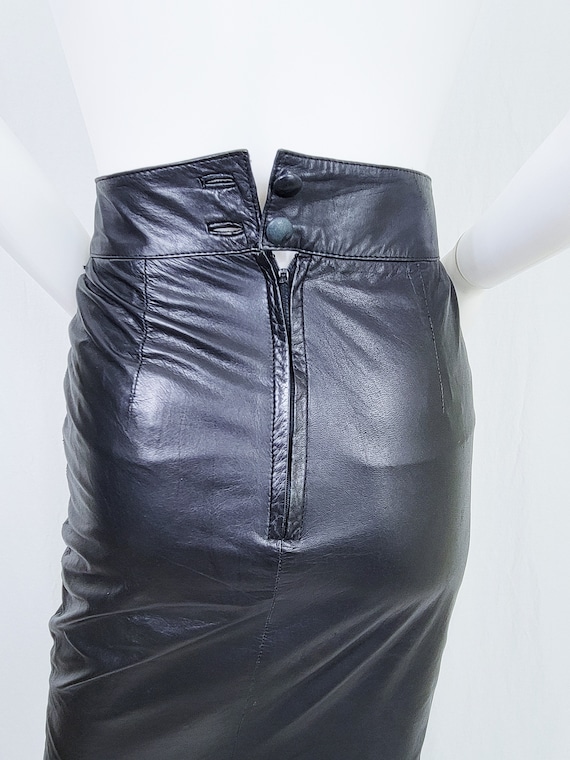 1980's Black Leather High Waist Pencil Skirt I Ve… - image 7
