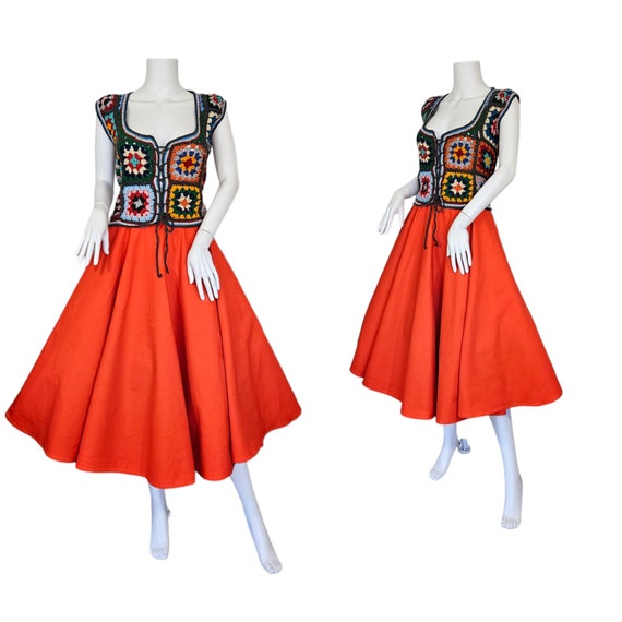 1950's Orange Cotton Canvas Circle Skirt I Sz Sm - image 2