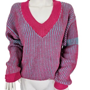 Cacharel 1980's Pink Blue Striped Ribbed Slouchy Pullover Sweater I Sz Med image 3