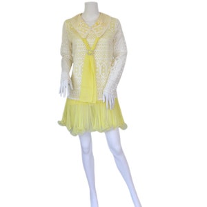 Vicky Vaughn 1960's Yellow White Lace Chiffon Mini GoGo Dress I Sz Med image 6