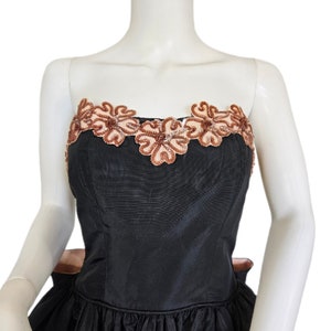 1950's Strapless Black Taffeta Pink Sequin Gown Dress I Sz Med I B: 38 image 3