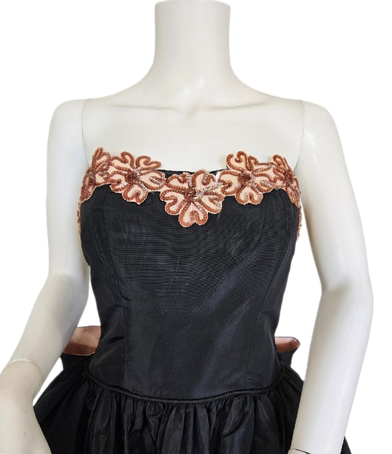 1950's Strapless Black Taffeta Pink Sequin Gown Dress I Sz Med I B: 38 image 3