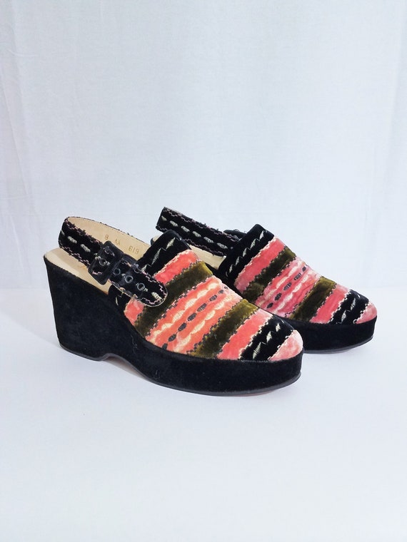1960's Edouard Jerrold Black Velvet Striped Platfo