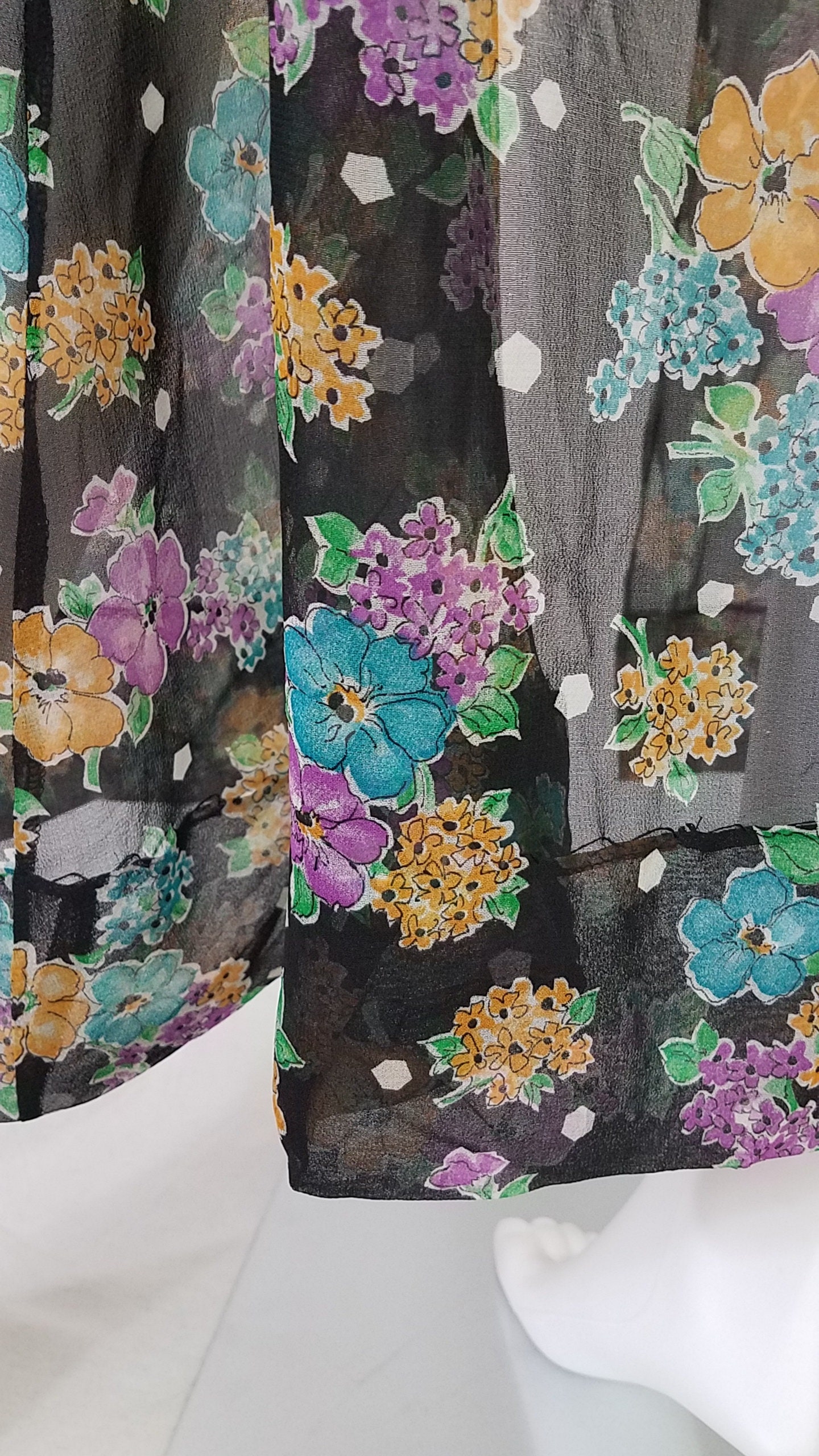 1970's Sheer Black Floral Print 30's Style Dressing | Etsy