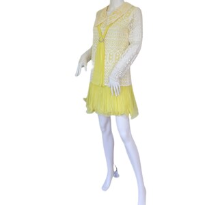 Vicky Vaughn 1960's Yellow White Lace Chiffon Mini GoGo Dress I Sz Med image 7