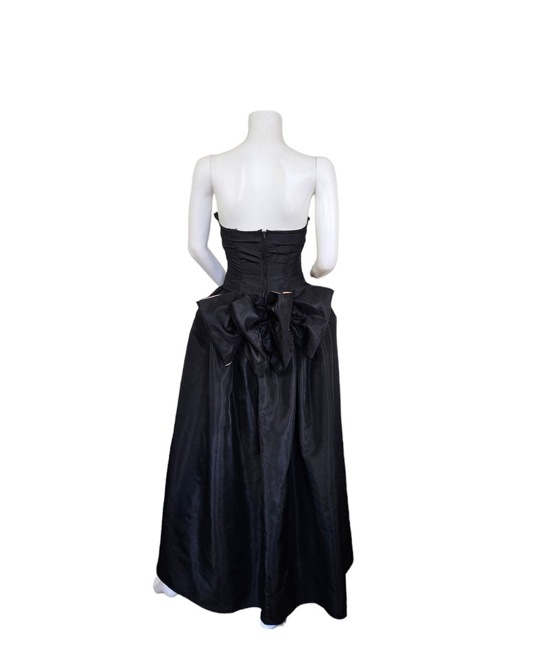 1950's Strapless Black Taffeta Pink Sequin Gown Dress I Sz Med I B: 38 image 7