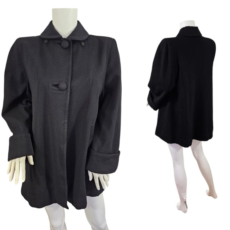 Vintage 1950s Black Gabardine Dress Coat