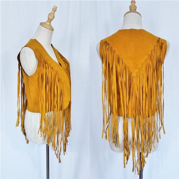 1960's Yellow Suede Fringe Hippie Boho Festival Ve