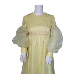 Lorrie Deb 1960's Pale Yellow Bridgerton Style Empire Waist Chiffon Maxi Dress I Sz SM image 5
