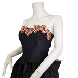 1950's Strapless Black Taffeta Pink Sequin Gown Dress I Sz Med I B: 38 image 4