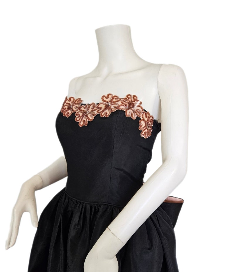 1950's Strapless Black Taffeta Pink Sequin Gown Dress I Sz Med I B: 38 image 4