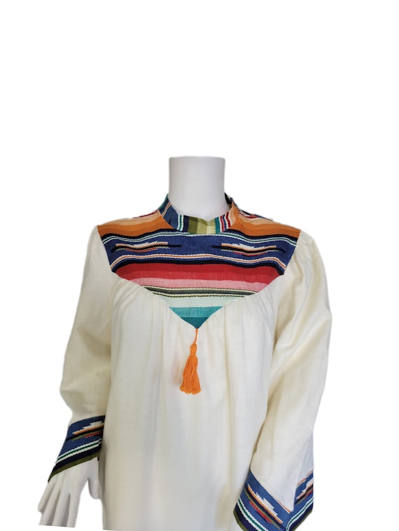 1970's Southwest Print White Flannel Caftan Robe … - image 4